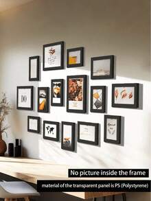 SHEIN 15件/套相框，用于照片墙，木质相框，用于壁挂照片装饰，婚礼派对装饰，纪念礼物，家居装饰。仅需相框，无需图片，生日毕业礼物 - 黑色 - 查看 14