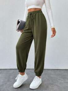 Cottnline Women Sweatpants Gym Sports Army Green Autumn Athleisure - Olive Green - View 4