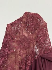 SHEIN PETITE Burgundy Summer 70s Party Elegant Bodycon Mini Dress For Women, High Neck Sequins Draped Deep V Valentine's Day Nightlife Evening Party Dresses ,Petite Women - Burgundy - View 8
