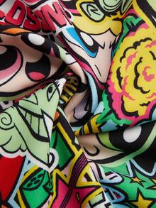 PopScrub THE POWERPUFF GIRLS X SHEIN 女士夏季个性化涂鸦印花护士服，带口袋短袖上衣 - 彩色 - 查看 5