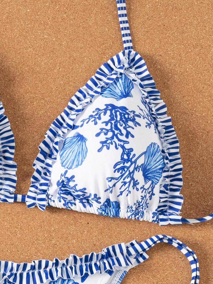 Bellisia Bộ bikini tam giác in hình sao biển dành cho nữ, thích hợp cho kỳ nghỉ biển. - Màu xanh lam - Xem 1