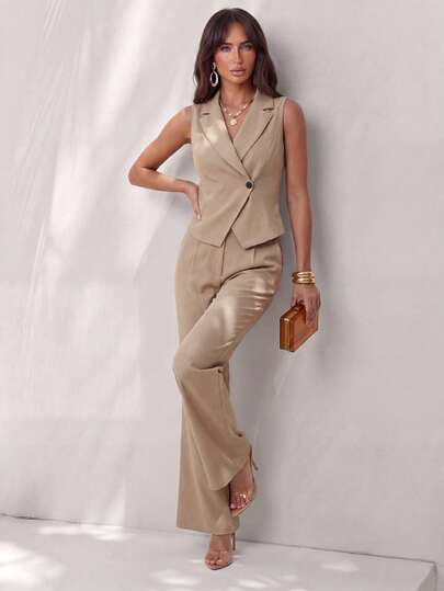 Glamine Women's Fashion Business Casual Single-Breasted Vest And Pants 2 Pieces Set