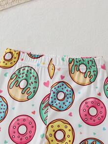 Bộ đồ ngủ mùa hè 3 món cho bé gái, mỏng nhẹ, in hình bánh donut ngọt ngào, gồm áo thun bó sát, quần short bó sát và quần dài bó sát. - Nhiều màu - Xem 4