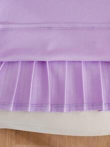 Elladie kids Đầm ngắn tay xếp ly thắt nơ cho bé gái tuổi teen, dáng rộng, thích hợp mùa xuân/hè. - Màu tím hoa cà - Xem 4