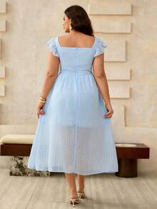 EMERY ROSE Plus Size Elegant & Comfortable Waist Cinching Dress, Square Neck Cap Sleeve Design, Suitable For Dates And Vacations - Blue - View 2