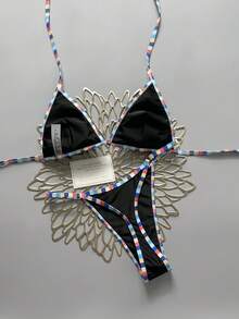 Swim Vcay Set Pakaian Renang Bikini Thong Wanita dengan Tali Halter yang Dapat Diatur - MultiWarna - View 2