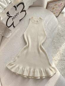 SHEIN PariChic Women's Sleeveless Knit Dress With Frill Trim - Apricot - View 8