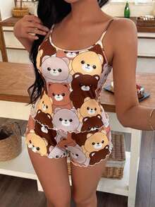 SHEIN Cartoon Bear Print Camisole And Shorts Women Pajama Set - Multicolor - View 1