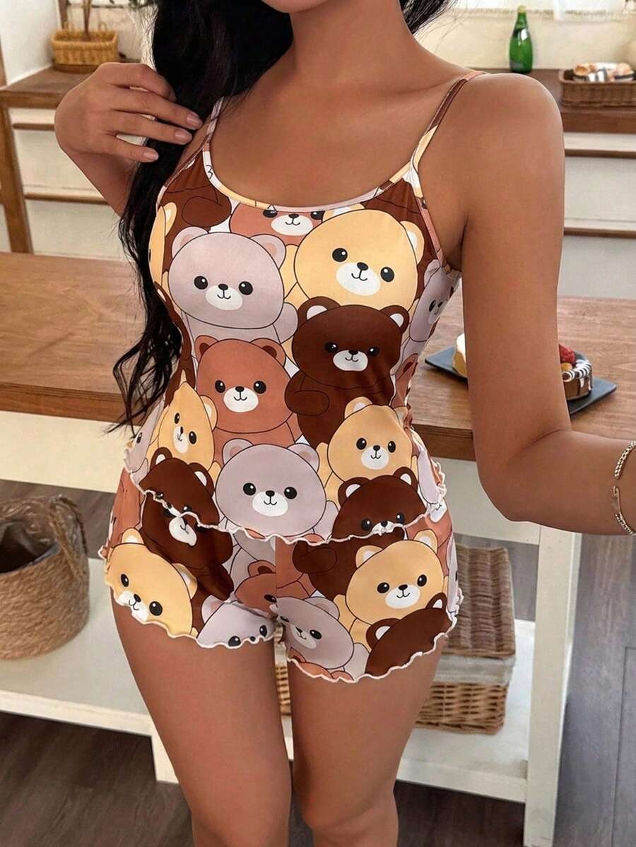 SHEIN Cartoon Bear Print Camisole And Shorts Women Pajama Set - Multicolor - View 1