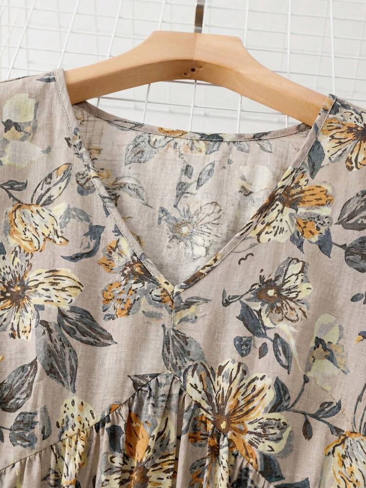 Women V-Neck Short Sleeve Floral Print Simple Casual Short Mini Dress,Vacation Outfits Women