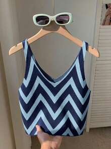 SHEIN EZwear Top tricoté décontracté à patchwork coloré, polyvalent pour le port quotidien pour femmes - Multicolore - Voir 6