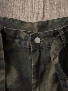 Manfinity Joysei 男士休闲工装迷彩牛仔短裤，街头时尚风格 - 軍綠色 - 查看 3