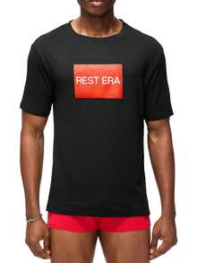 Rest Era 1件男士黑色短袖休闲打底衫，夏季 - 黑色 - 查看 3