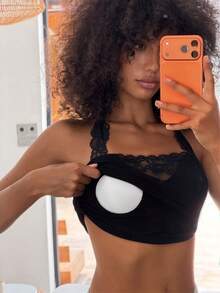Livesso Sexy Sheer Lace Patchwork Strapless Camisole Top With Built-In Padded Bra For Women Summer - Black - View 7