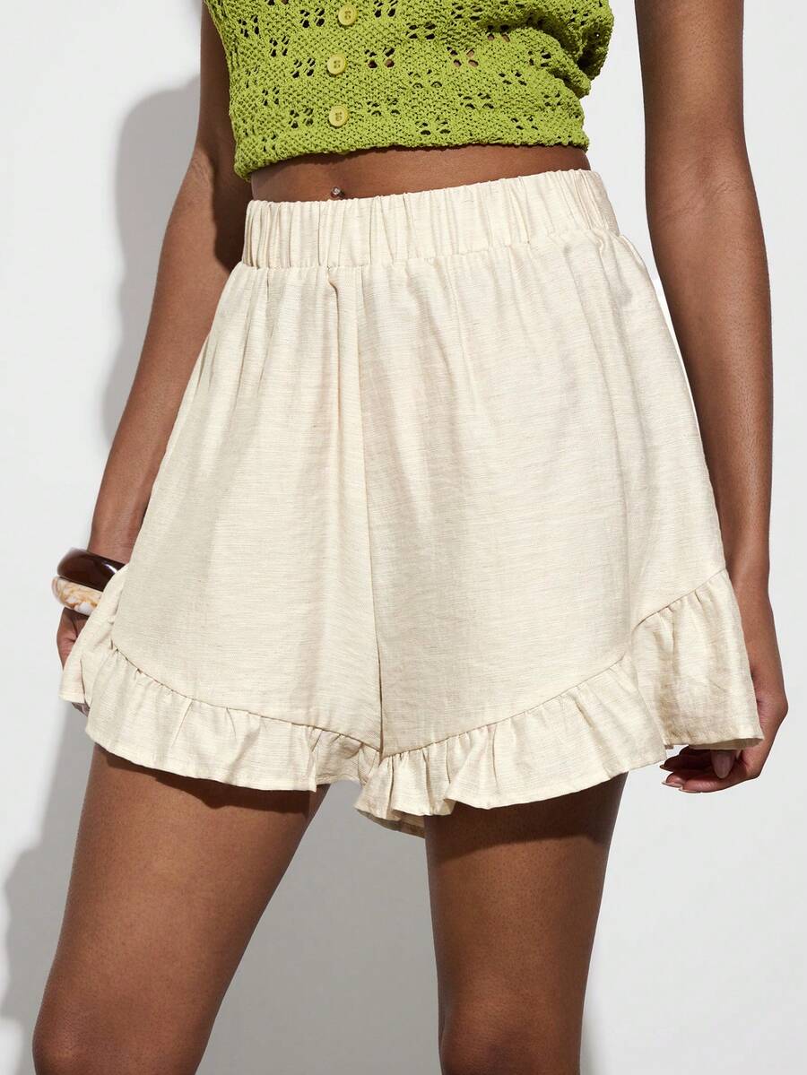 Shorts casuales con volantes en el bajo y cintura elástica, MAIJA - Azul - Ver 1