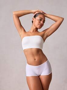 Veilyse Sujetador sin tirantes para mujer, sujetador bandeau sin costuras, casual & cómodo, sujetador sin aros con borde de volantes elásticos, bralette sin relleno, top tubo sin espalda suave, ropa interior de estilo versátil, ajuste sin aros suave & cómodo, adecuado para uso diario, sujetador invisible, sujetador de boda para verano - Blanco - Ver 5