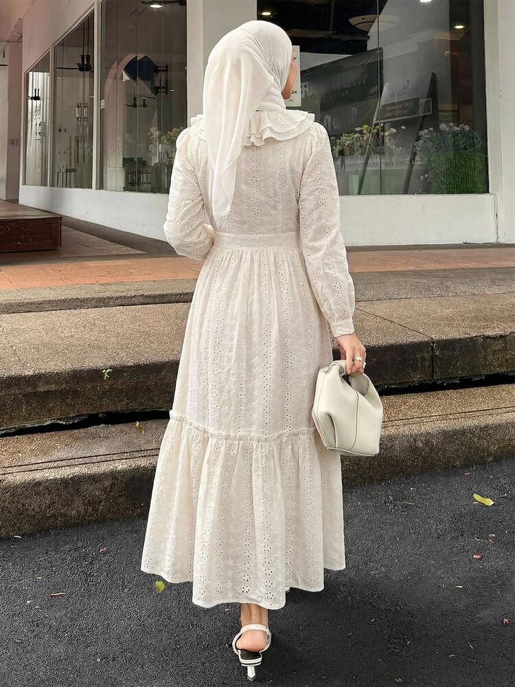 Elegant Waist Cinched Lace Long Dress, Casual For Spring & Summer