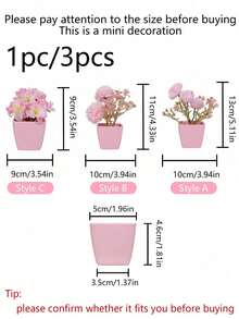 3件套迷你仿真盆栽植物套装 - 现代家居塑料植物装饰品，情人节派对餐桌氛围装饰，仿真植物，秋季装饰，房间装饰，书桌装饰，花园装饰，房间装饰用品，情人节礼物，生日毕业家居装饰，返校季学习用品 - 彩色 - 查看 3