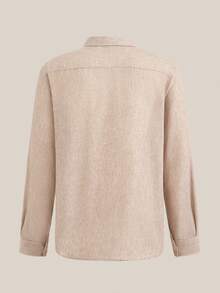 VeloEdit Linen-Like FabricMen's Single-Breasted Casual Linen Long Sleeve Loose Shirt Men Linen Shirt Beige Men Shirt Nude Shirt For Men, For Fall Men Shirts Linen Apricot Men Shirt Tan Men Shirt Old Money - Khaki - View 4