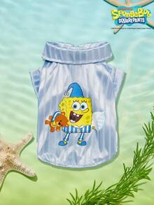 SpongeBob SquarePants | PETSIN 1pc Pet Clothes, Cute Printed Pajamas In Blue, Cat/Dog Universal Comfortable Home Wear Two-Legged Clothes - Sky Blue - View 1