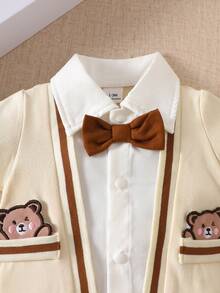 Bộ áo liền quần hình gấu dễ thương cho bé trai sơ sinh/trẻ nhỏ, thích hợp mặc hàng ngày hoặc đi chơi. - Màu be - Xem 5