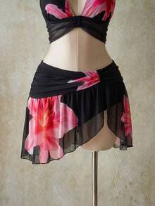 ICON Conjunto de top halter y minifalda con estampado floral para mujer de talla grande - Negro - Ver 3