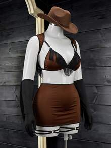 Fantasy Costume Fantasy Costume 6件套流苏丝带性感内衣套装 - 棕色 - 查看 8