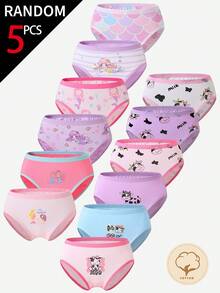 SHEIN [5 Sets Random]Toddler Girls Cotton Panties, Soft All-Season Briefs With Cute Cow Mermaid Print In Pink Purple - Multicolor - View 6