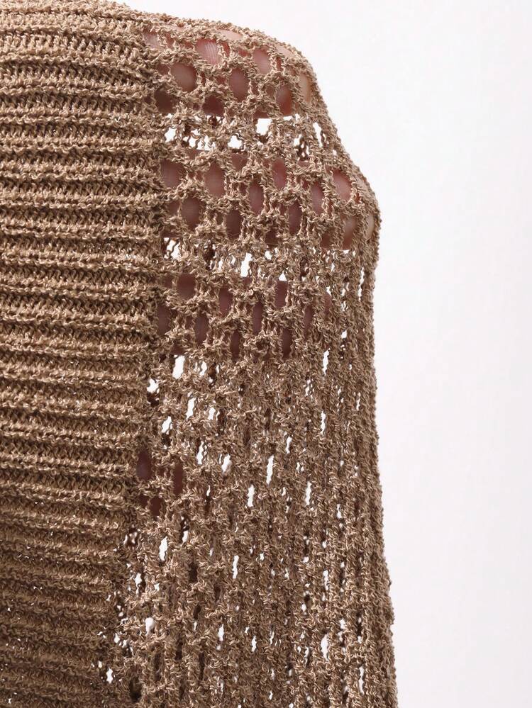 Women's Patchwork Contrast Color Polo Collar Hollow Out Thin Knit Top, Casual Summer Vacation Blouse