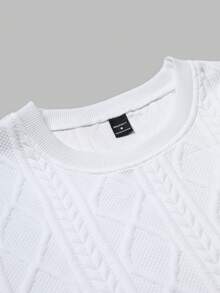 Manfinity Homme Set Kaos Lengan Pendek dan Celana Pendek Pria, Desain Kain Jacquard Rajut Cocok untuk Pemakaian Sehari-hari - Putih - View 3