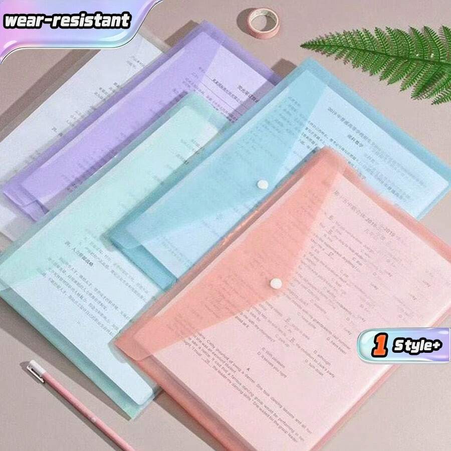 10 Pcs A4 Thickened Plastic File Folders, Macaron Color Transparent PP Document Bags With Snap Button, Waterproof Student File Storage Pouch For Office School Data Organizer - Multicolor - View 1