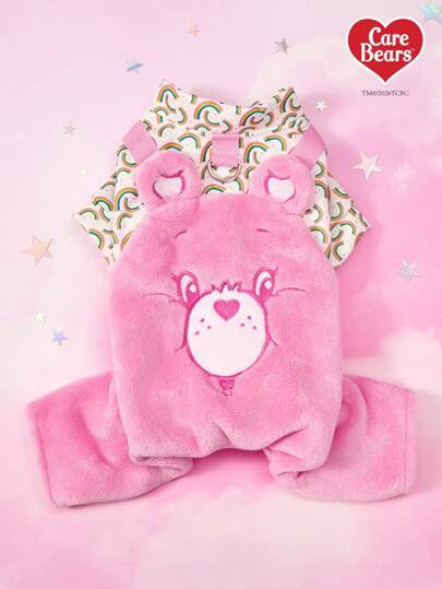 Care Bears X PETSIN 1 bộ quần áo cho thú cưng, áo liền quần dày dặn ấm áp mùa thu đông hình gấu bông thêu, có vòng chữ D để cố định, thích hợp cho mèo và chó.