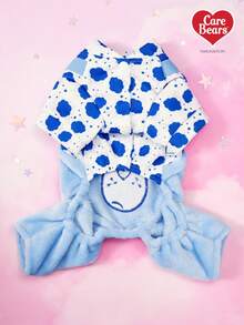 Care Bears X PETSIN 1件宠物服装，绣有蓝色泰迪熊图案，适合秋冬季节穿着，加厚保暖的四脚连体衣，带D形环牵引带，猫狗通用。 - 藍色 - 查看 6