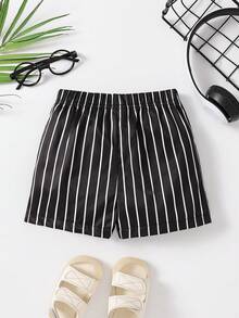 SHEIN Toddler Boys' Casual Striped Shorts, Summer - Black - View 2