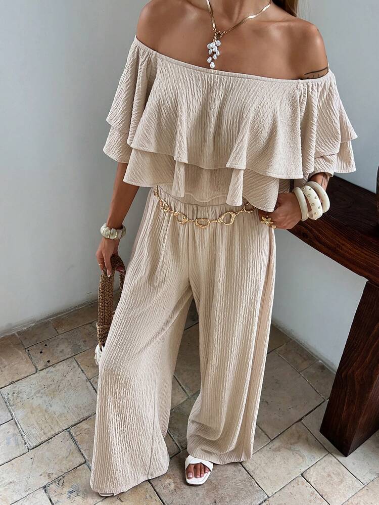 2pcs/Set New Casual Shirt And Wide Leg Pants Suit, Relaxed Style For Women, Spring/Summer