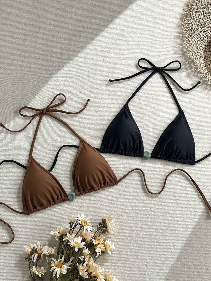 Swim Vcay 2pcs Women New Style Bikini Top With Floral Belt Decoration For Summer Beach Vacation Bikinis Set For Women One Price Bathing Suits For Women Cute Swimsuits For Women Bikini Sets Swimwear Bikini Accessories - Multicolor - View 1