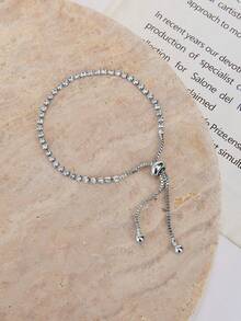 Enchnt 1 件简约奢华全结晶可调节手链，适合女性日常、节日和宴会佩戴 - 銀色 - 查看 2