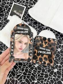 Joivida 2Pcs Leopard Print PVC Photo Card Holder, Y2K Punk Card Sleeve With Beaded Chain, Cute ID/Bus/Student Card Protector, Fashion Bag Charm & Keychain Pendant With Cute Decor, Aesthetic Card Organizer, Unique Card Case For Backpack, 2 Stylish Options: Punk Slogan & Lace Leopard Print, Ideal Gift For Photo Collectors - Multicolor - View 7