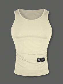 Manfinity Dauomo Men's Letter Graphic Round Neck Casual Versatile Tank Top - Apricot - View 3