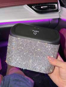 1PC Rhinestone Car Trash Can Diamond Bling Vehicle Garbage Organizer Portable Auto Interior Storage Container For Car Van Suv Truck Home Office Desk Small Waste Bin Car Accessories Decorative Essentials - Multicolor - View 5