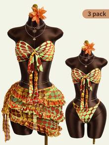 Zestiva 基础款女士性感扎染印花抹胸比基尼套装 - 彩色 - 查看 7