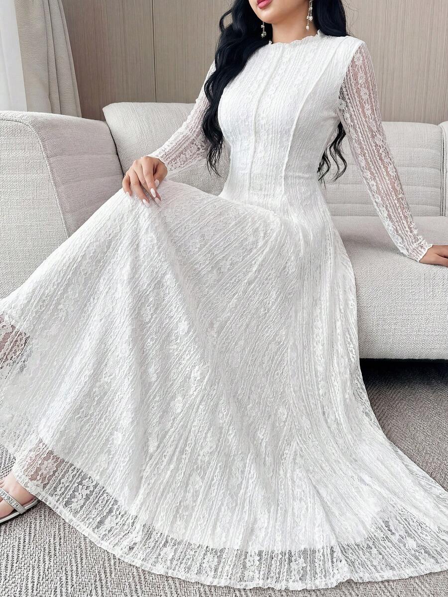 Feyla Váy dài ren trắng thanh lịch dành cho nữ, Váy tốt nghiệp, Váy tốt nghiệp dành cho nữ, Váy sinh nhật dành cho nữ - trắng - Xem 1