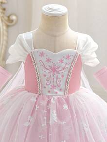SHEIN Glamorique Kids 女婴碎花荷叶边网纱拼接派对婚礼宴会礼服 - 粉色 - 查看 7