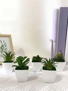 1套6盆仿真迷你多肉植物，适合家居客厅、餐桌、窗台、书桌装饰，也可用于母亲节、婚宴装饰。 - 綠色 - 查看 2
