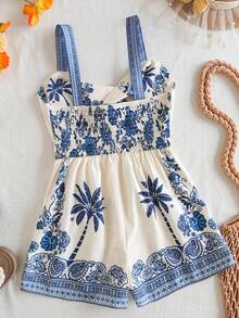 Travachic KIDS Tween Girl Floral Print Casual Vacation Cami Dress - Blue - View 2