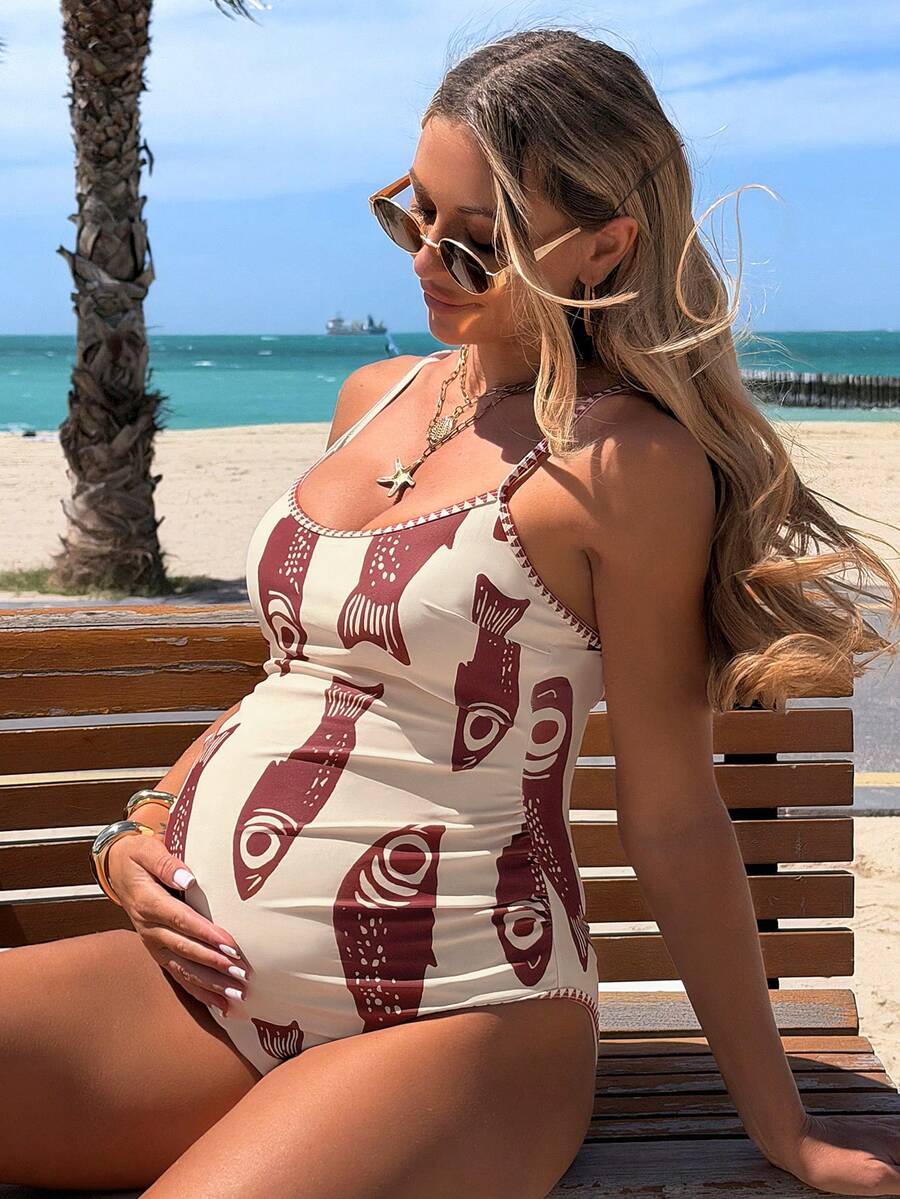 SHEIN 26SS 夏季海滩度假波西米亚风奢华孕妇连体泳衣套装