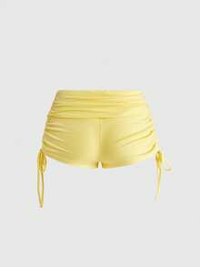 ROMWE Y2K Rhinestone Halter Crop Top And Low-Rise Shorts 2 Pieces Set For Women - Pale Yellow - View 6