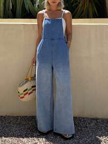 DAZY Dam Denim Ombre Lös Casual Jumpsuit Och Haklappbyxor, Lämplig För Vår Och Sommar - Blå - Visa 6