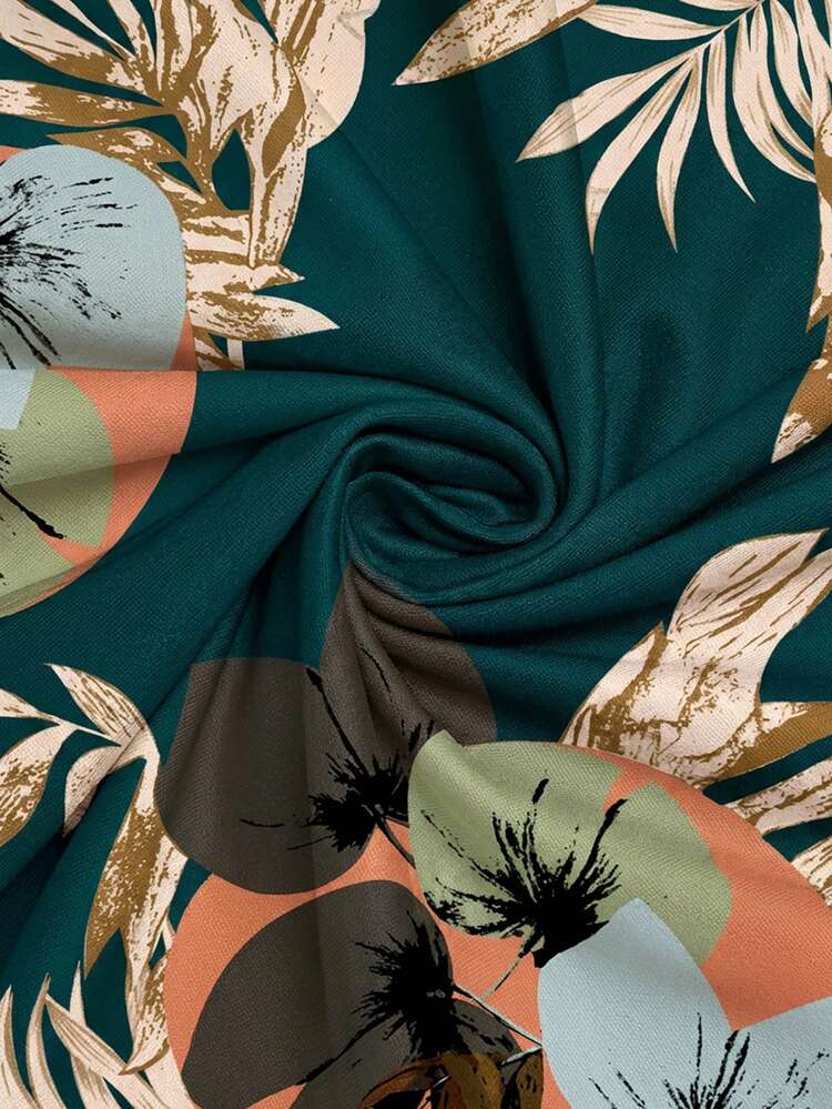 Plus Size Women Tropical Plant Print Camisole And Leggings Casual 2 Pieces Set