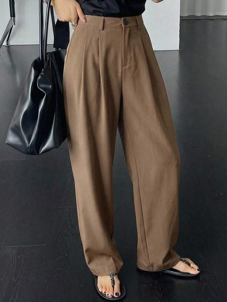 Women's Solid Color Straight Leg Casual Pants, Suitable For Commuting In Summer